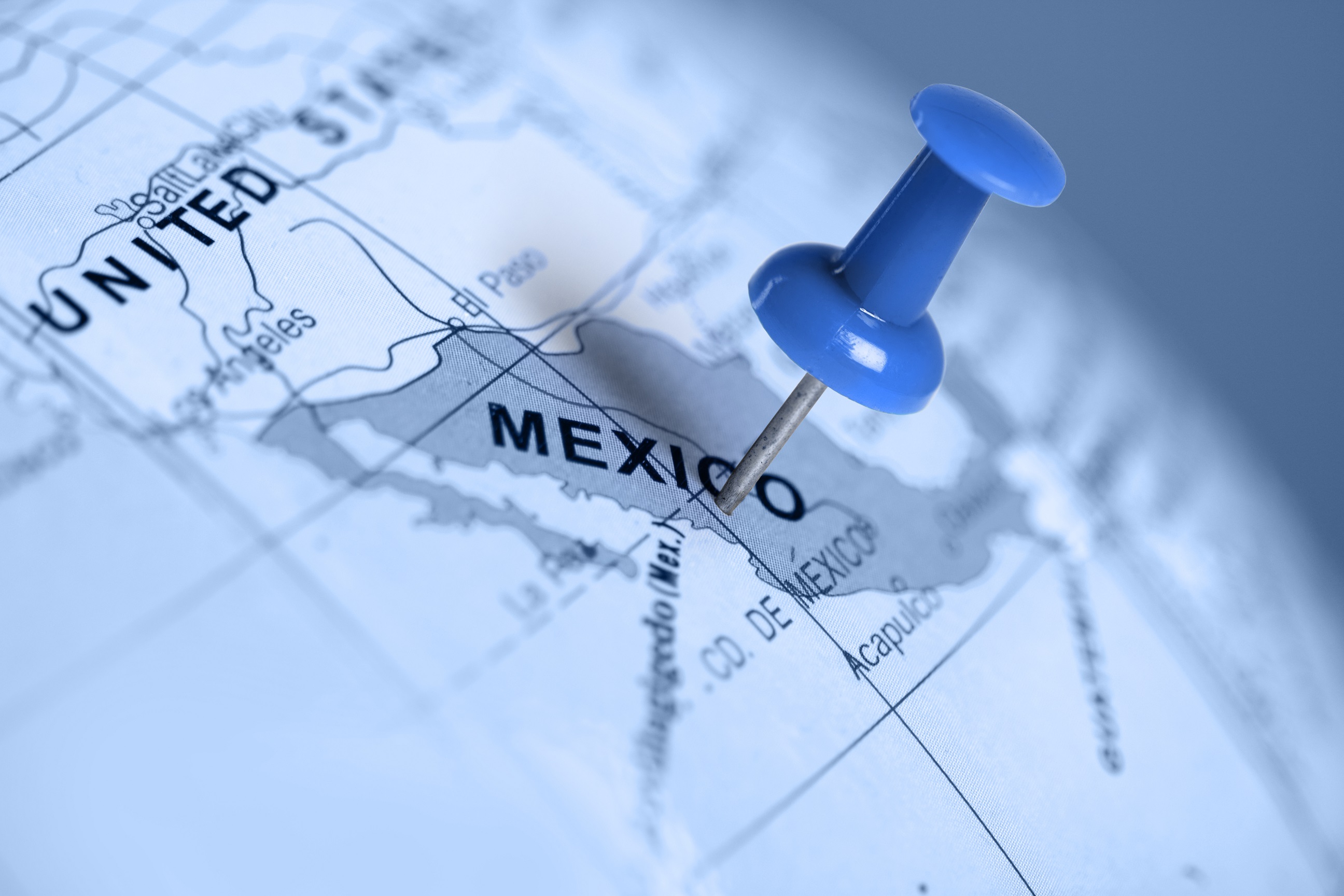 map with a pin on Mexico