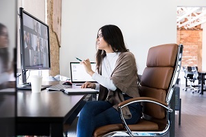 woman talking on virtual meeting