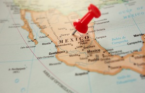 mexico on a map with a push pin in it