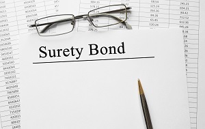 surety bonds typed on a piece of paper